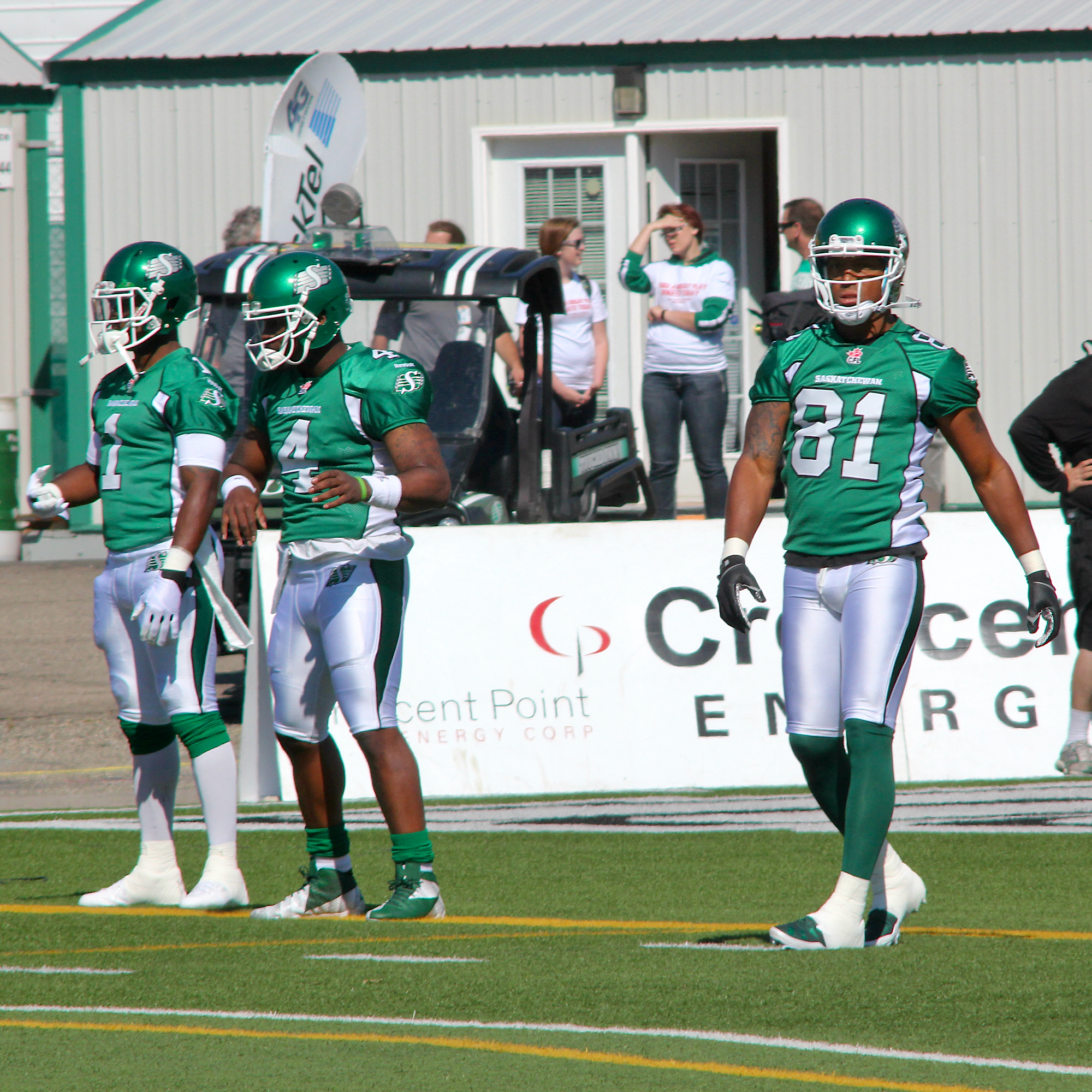 Left-right: Kory Sheets, Darian Durant, Geroy Simon (2013 Roughriders)